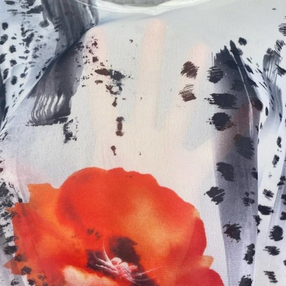 Jess & Jane Women's Tunic White Red Poppy Sequin Sheer Cheetah Asymmetrical XL - Picture 10 of 14